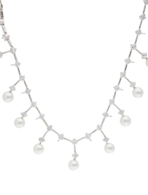 CZ by Kenneth Jay Lane Cubic Zirconia & Faux Pearl Collar Necklace