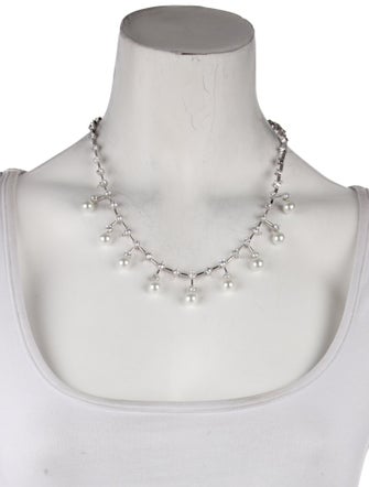 CZ by Kenneth Jay Lane Cubic Zirconia & Faux Pearl Collar Necklace