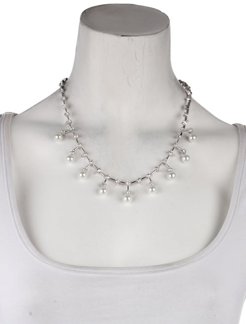 CZ by Kenneth Jay Lane Cubic Zirconia & Faux Pearl Collar Necklace
