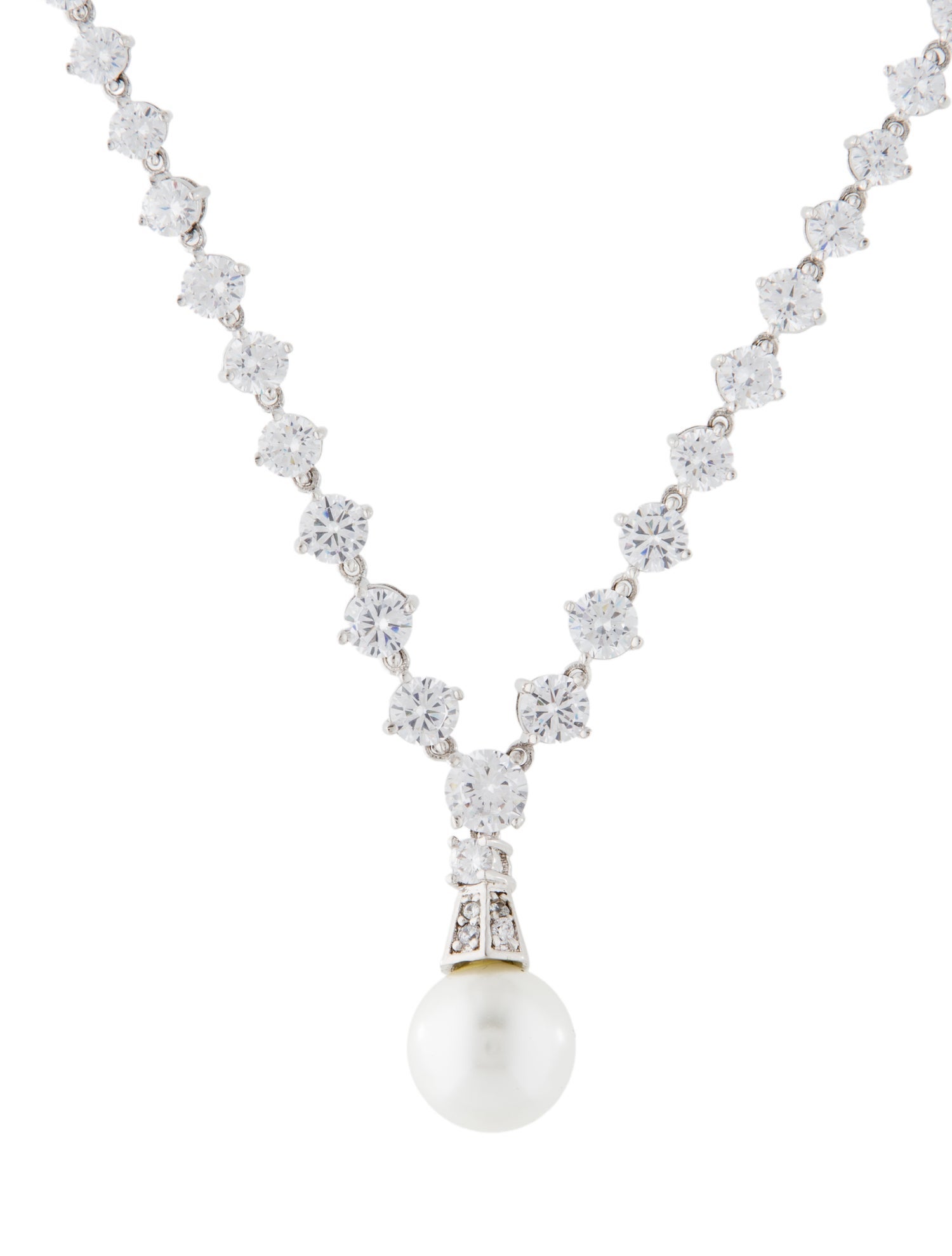 CZ by Kenneth Jay Lane Cubic Zirconia & Faux Pearl Pendant Necklace