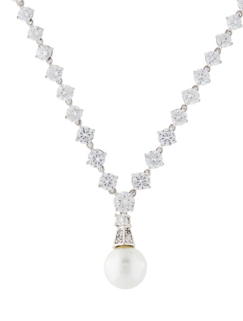 CZ by Kenneth Jay Lane Cubic Zirconia & Faux Pearl Pendant Necklace