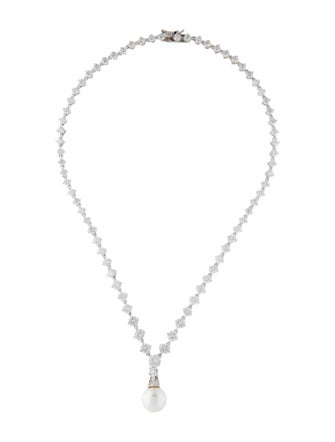 CZ by Kenneth Jay Lane Cubic Zirconia & Faux Pearl Pendant Necklace