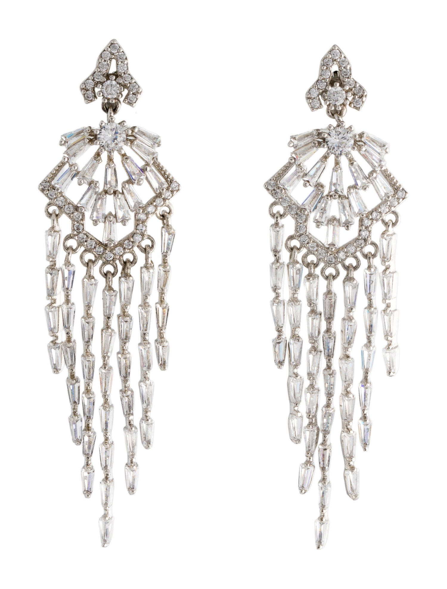CZ by Kenneth Jay Lane Cubic Zirconia Ornate Fringe Earrings
