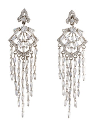 CZ by Kenneth Jay Lane Cubic Zirconia Ornate Fringe Earrings