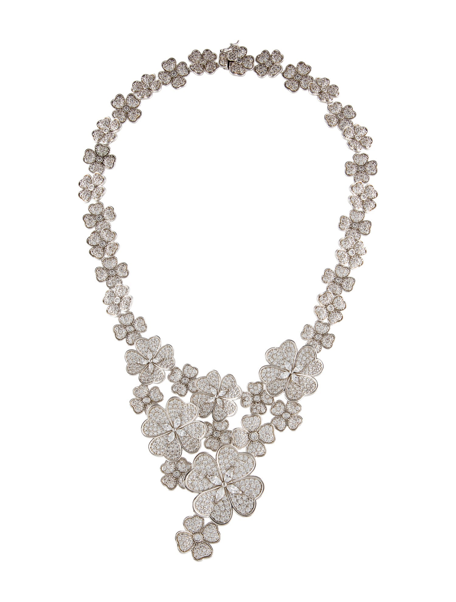 CZ by Kenneth Jay Lane Cubic Zirconia Pave Flower Bib Collar Necklace