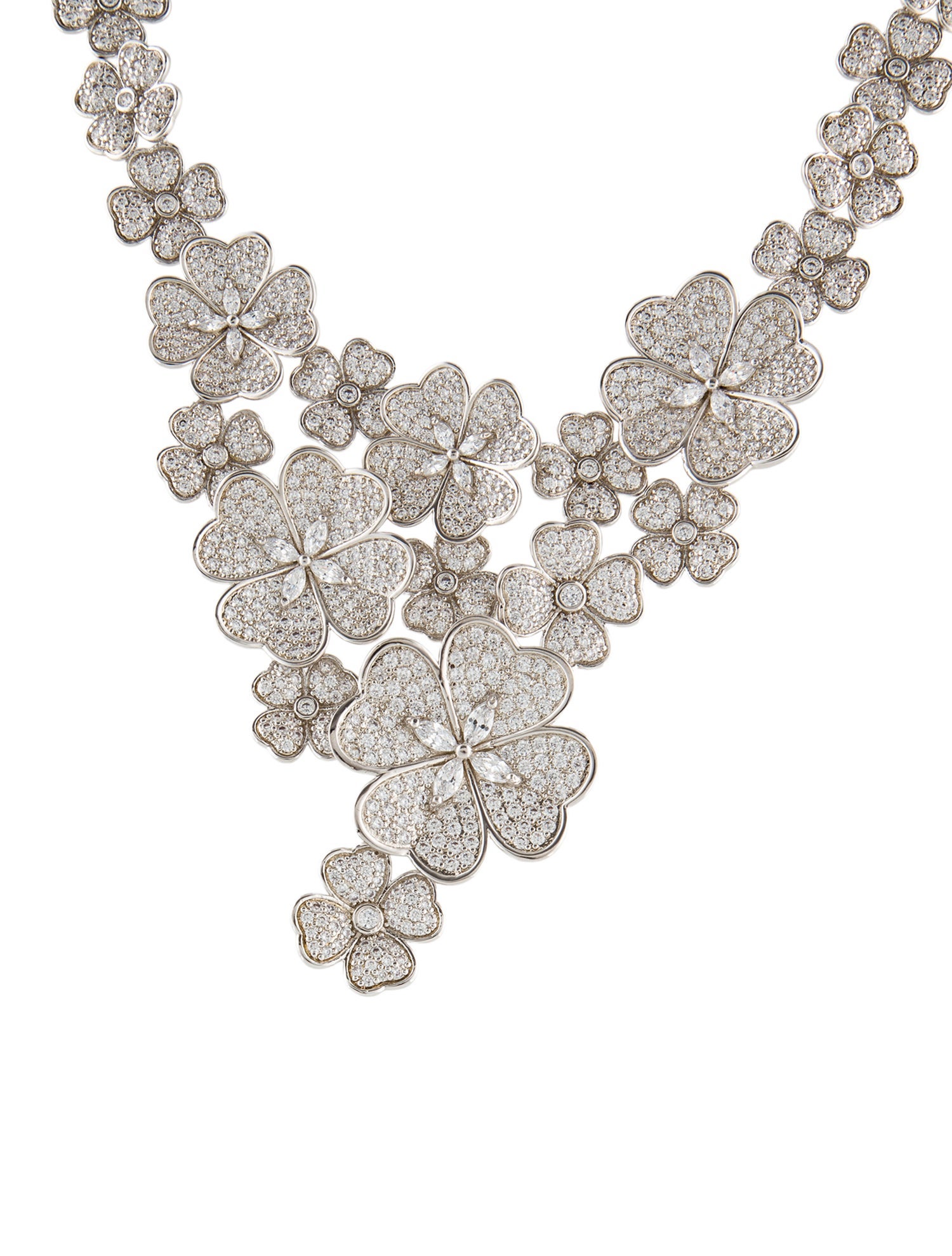 CZ by Kenneth Jay Lane Cubic Zirconia Pave Flower Bib Collar Necklace