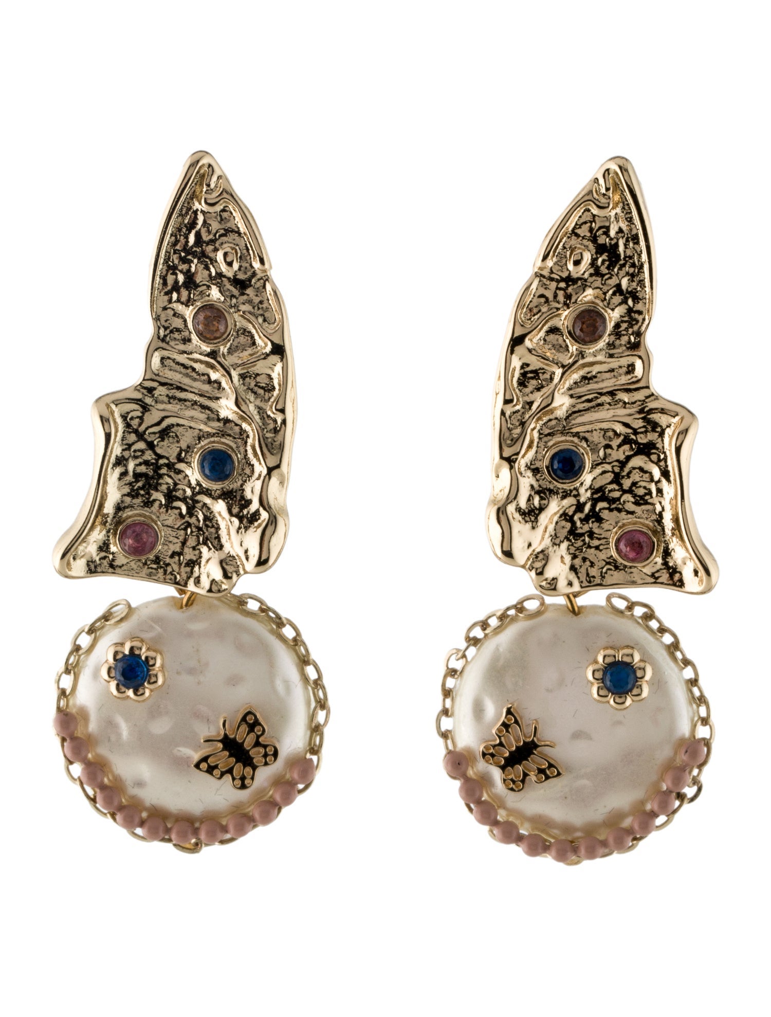 CZ by Kenneth Jay Lane Faux Pearl, Cubic Zirconia & Enamel Drop Earrings