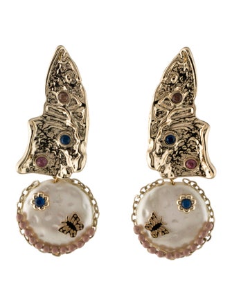 CZ by Kenneth Jay Lane Faux Pearl, Cubic Zirconia & Enamel Drop Earrings