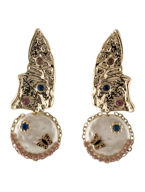 CZ by Kenneth Jay Lane Faux Pearl, Cubic Zirconia & Enamel Drop Earrings