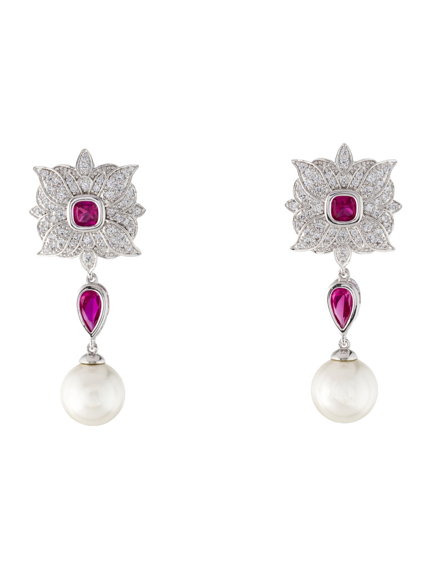 CZ by Kenneth Jay Lane Cubic Zirconia & Faux Pearl Drop Earrings
