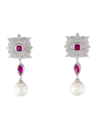 CZ by Kenneth Jay Lane Cubic Zirconia & Faux Pearl Drop Earrings
