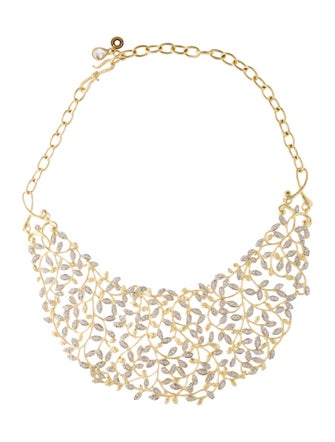 CZ by Kenneth Jay Lane Cubic Zirconia Marquis Leaves Bib Collar Necklace