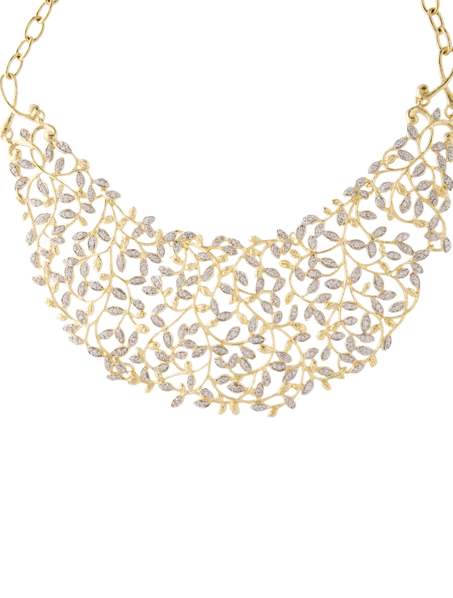 CZ by Kenneth Jay Lane Cubic Zirconia Marquis Leaves Bib Collar Necklace