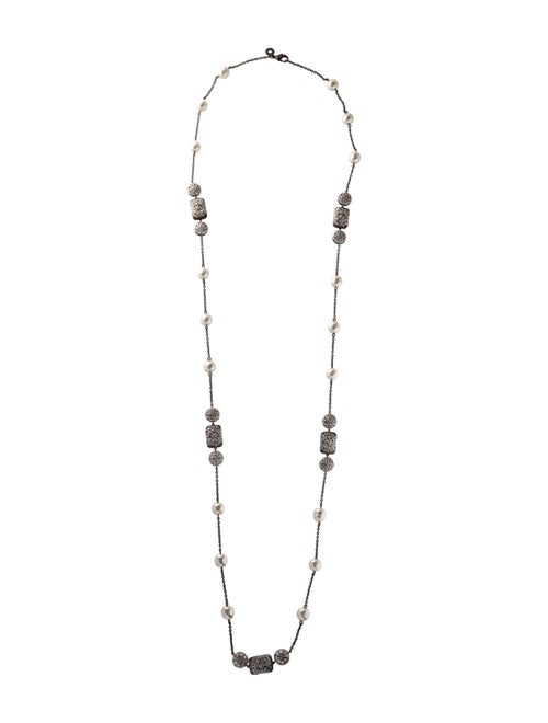 CZ by Kenneth Jay Lane Faux Pearl & Cubic Zirconia Station Necklace