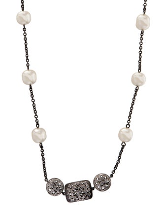 CZ by Kenneth Jay Lane Faux Pearl & Cubic Zirconia Station Necklace