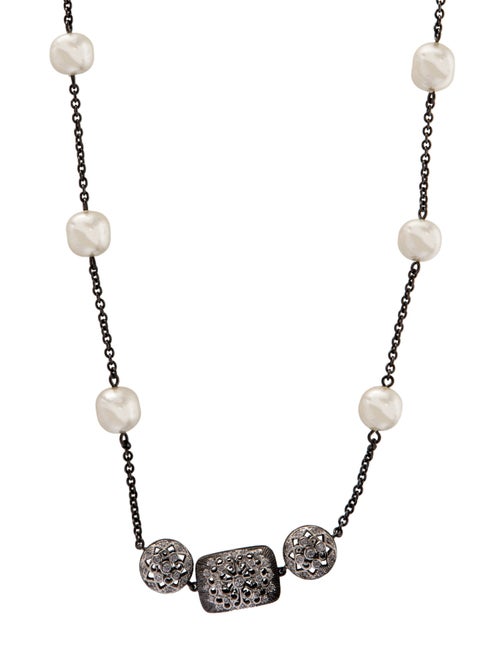 CZ by Kenneth Jay Lane Faux Pearl & Cubic Zirconia Station Necklace