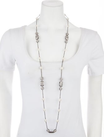 CZ by Kenneth Jay Lane Faux Pearl & Cubic Zirconia Station Necklace