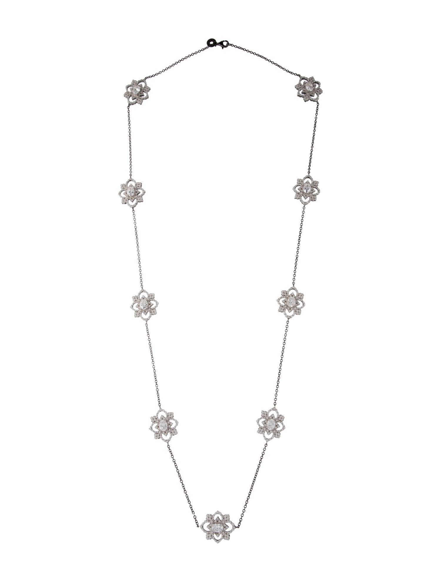 CZ by Kenneth Jay Lane Cubic Zirconia Flower Station Necklace