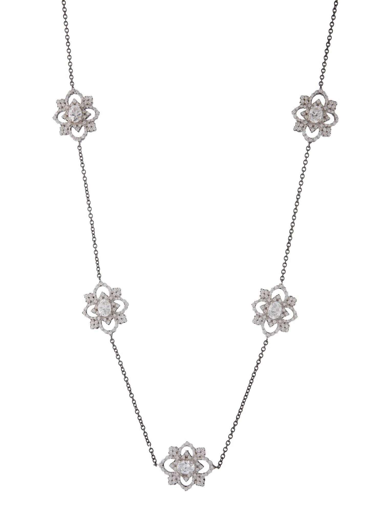 CZ by Kenneth Jay Lane Cubic Zirconia Flower Station Necklace