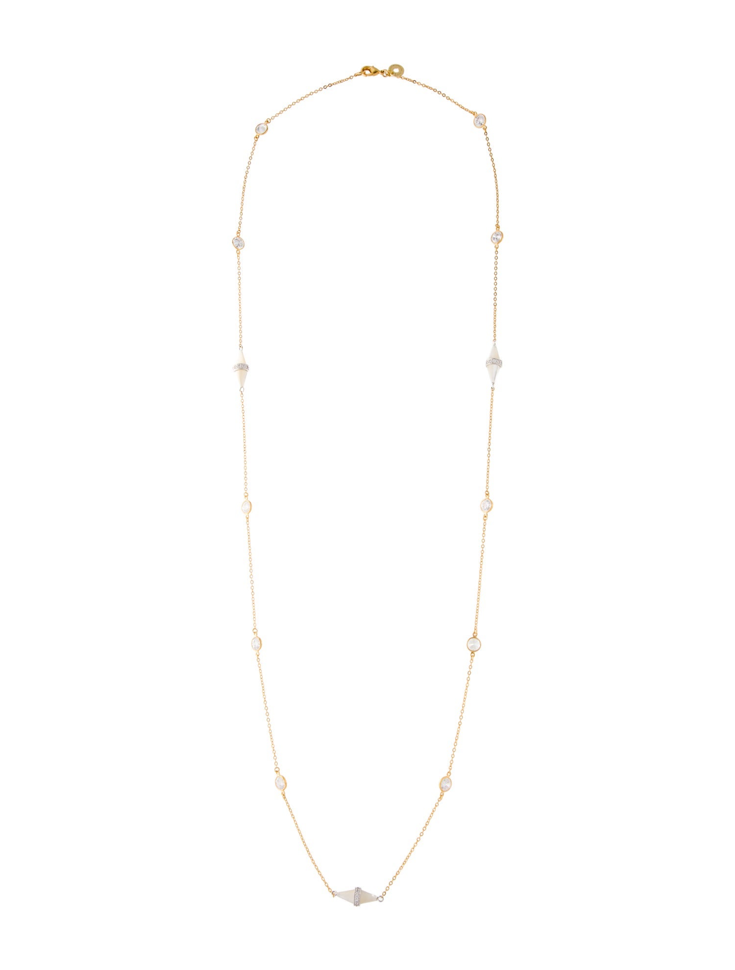 CZ by Kenneth Jay Lane Mother Of Pearl & Cubic Zirconia Station Necklace