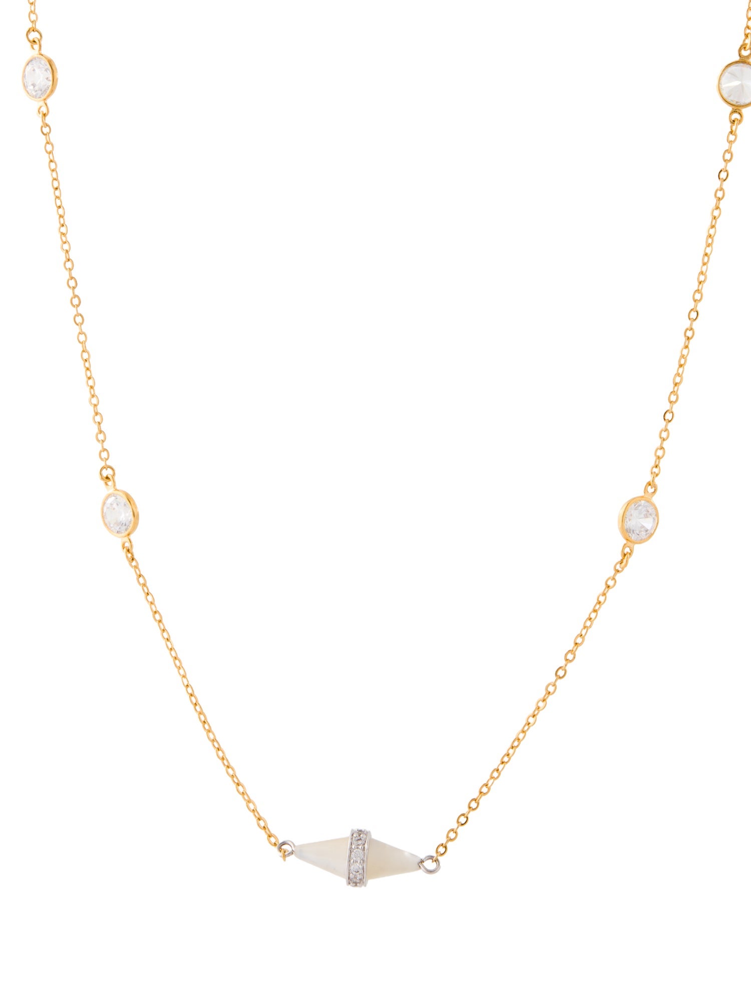 CZ by Kenneth Jay Lane Mother Of Pearl & Cubic Zirconia Station Necklace