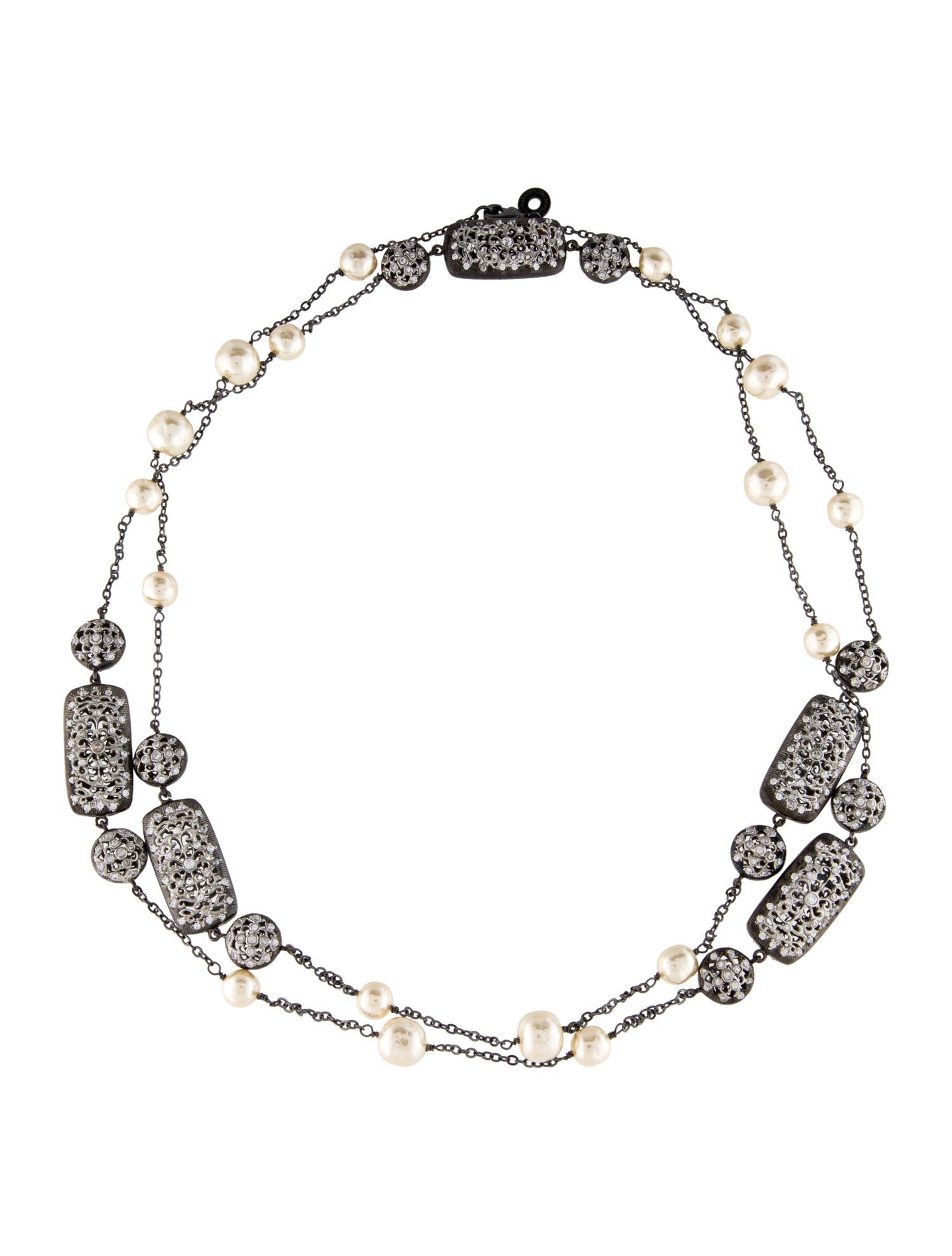 CZ by Kenneth Jay Lane Faux Pearl & Cubic Zirconia Station Necklace