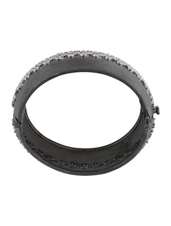 CZ by Kenneth Jay Lane Two-Tone Cubic Zirconia Hinged Bangle Bracelet