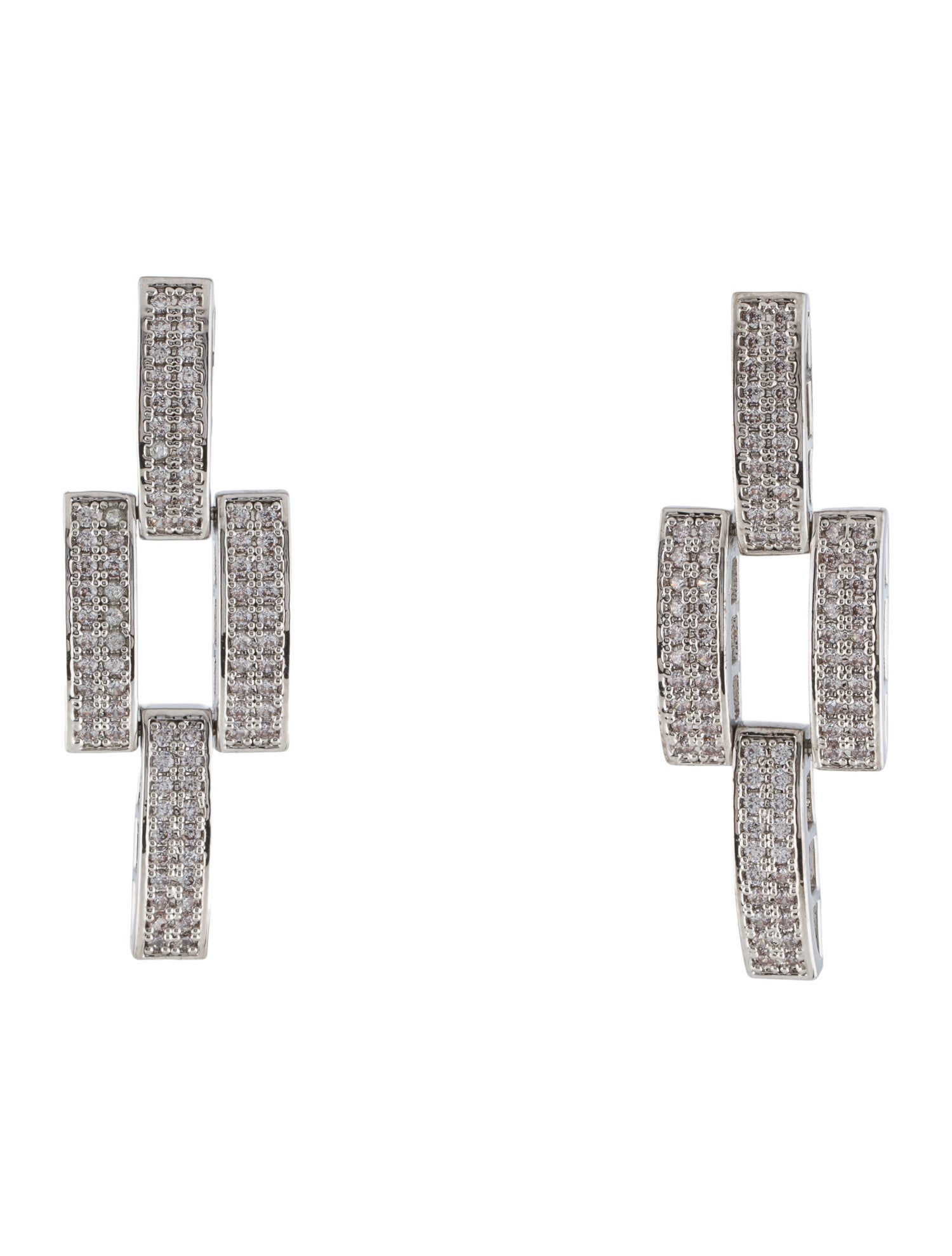 CZ by Kenneth Jay Lane Cubic Zirconia Flat Pave Link Drop Earrings