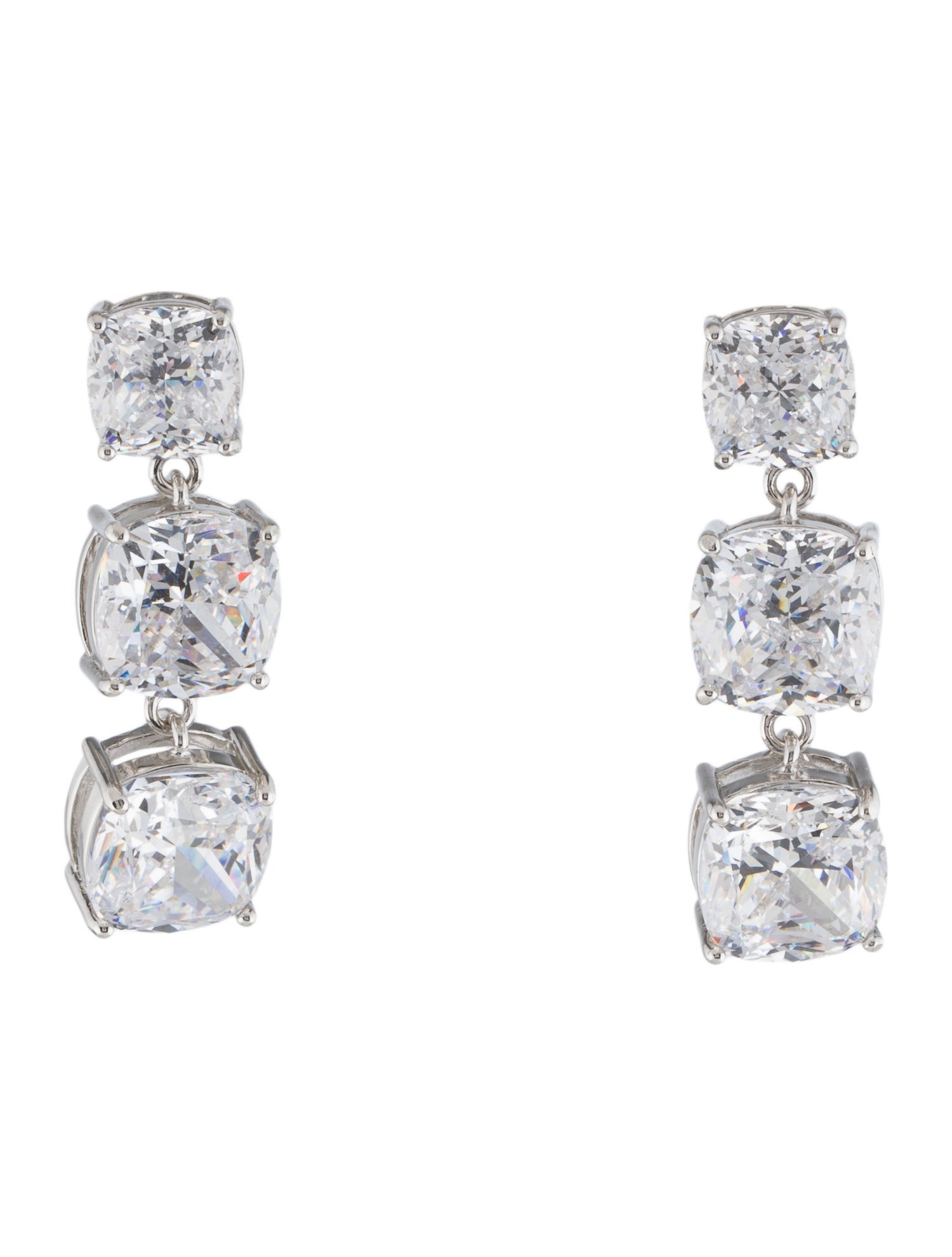 CZ by Kenneth Jay Lane Cubic Zirconia Triple Cushion Drop Earrings