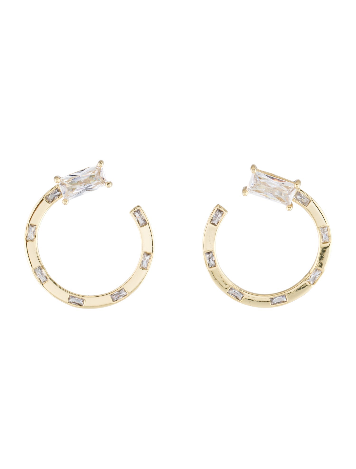 CZ by Kenneth Jay Lane Cubic Zirconia Station Baguette Circle Open Stud Earrings