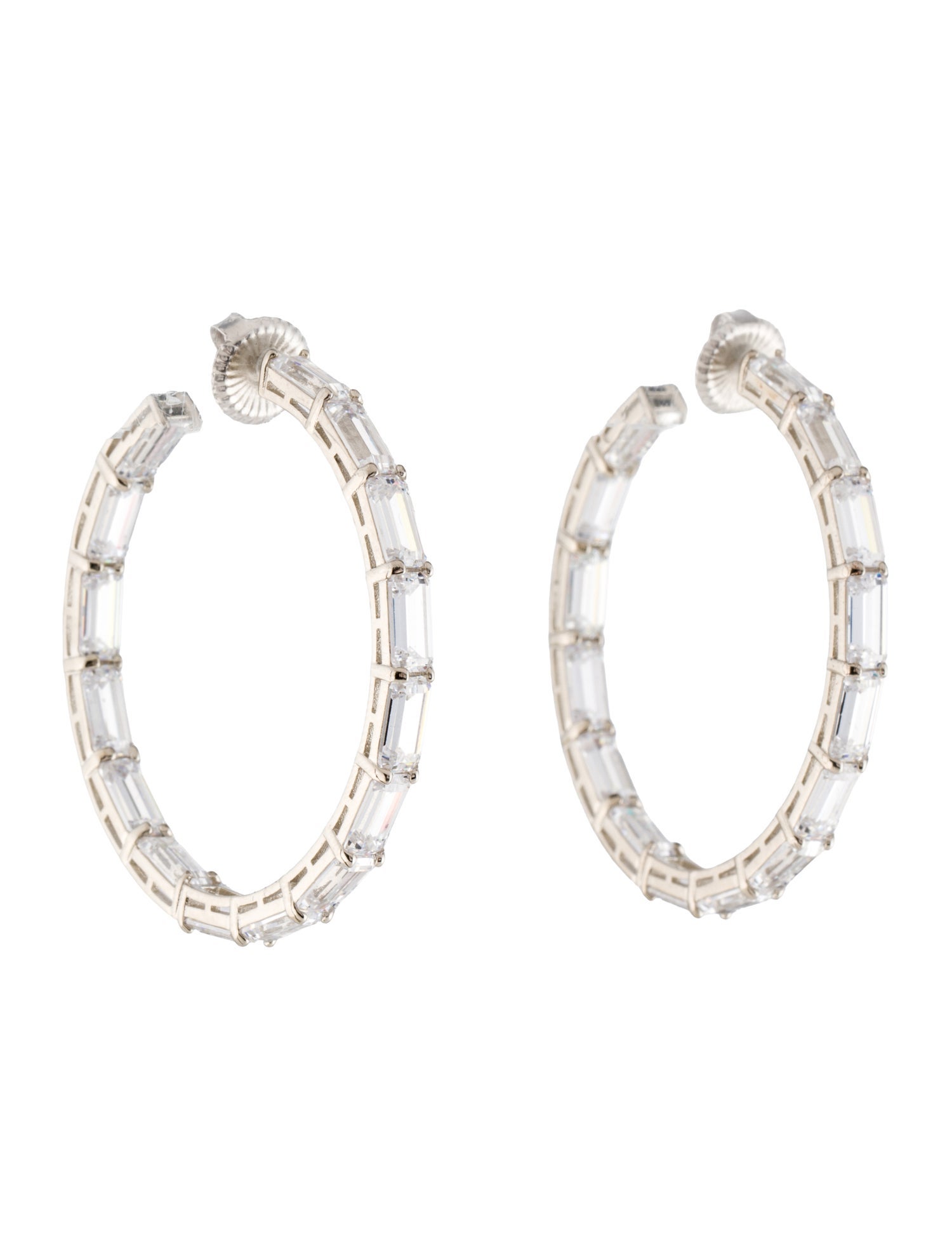 CZ by Kenneth Jay Lane Cubic Zirconia Baguette Hoop Earrings