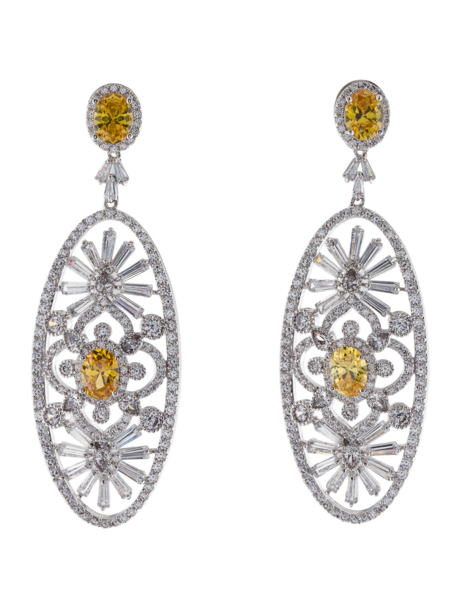 CZ by Kenneth Jay Lane Cubic Zirconia Multi-Shape Elongated Oval Drop Earrings