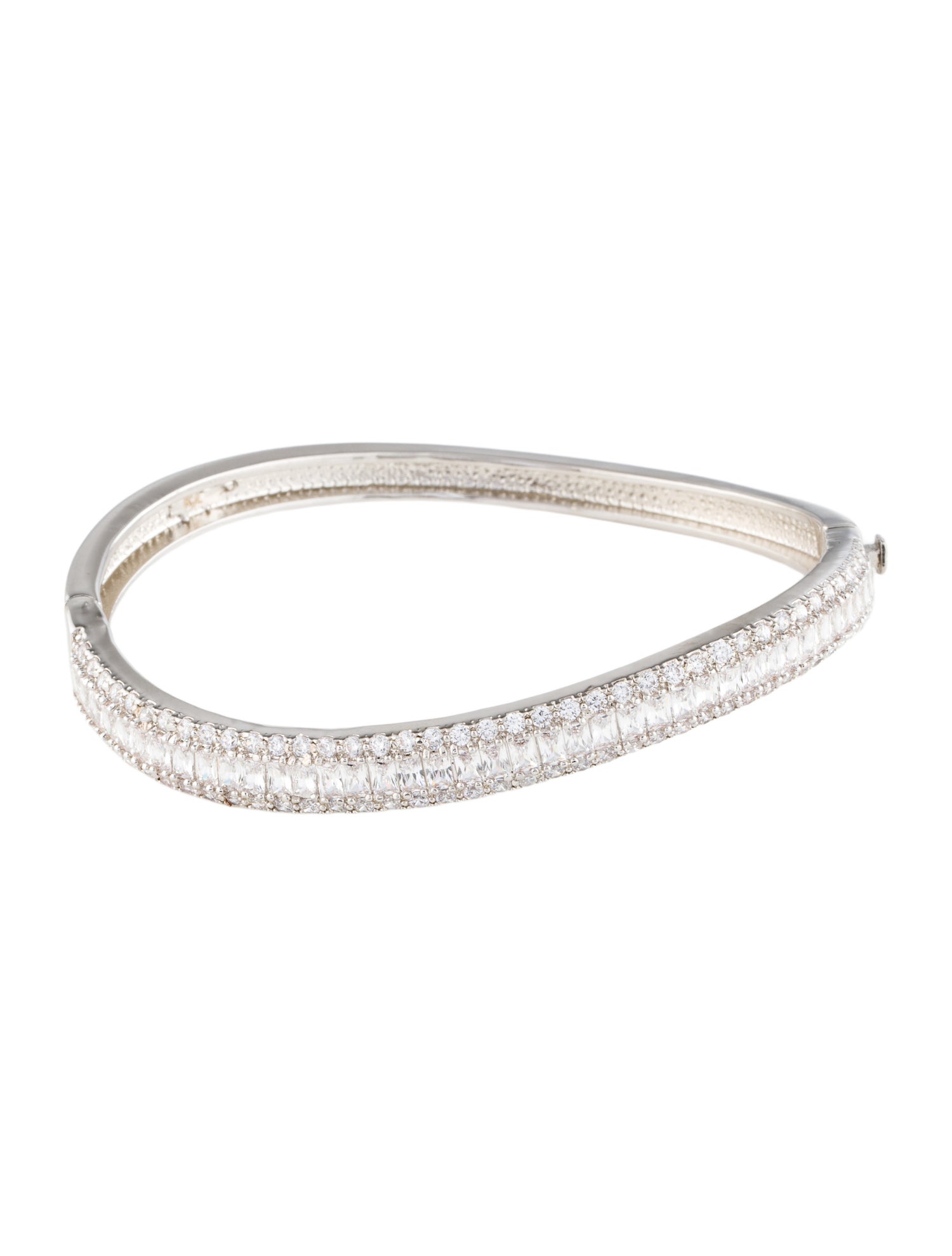 CZ by Kenneth Jay Lane Cubic Zirconia Baguette Framed Wave Hinged Bangle Bracelet