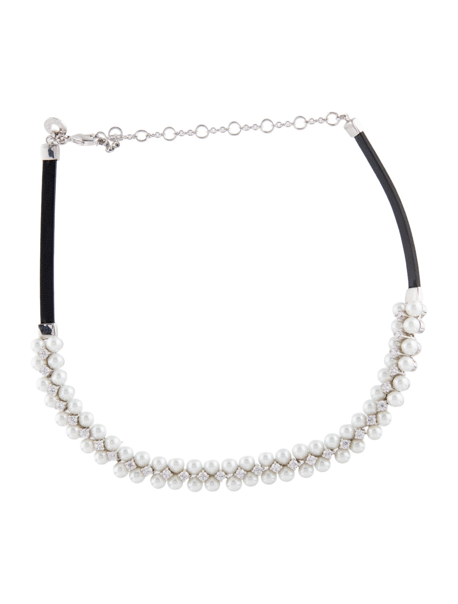 CZ by Kenneth Jay Lane Faux Pearl, Leather & Cubic Zirconia Choker Necklace