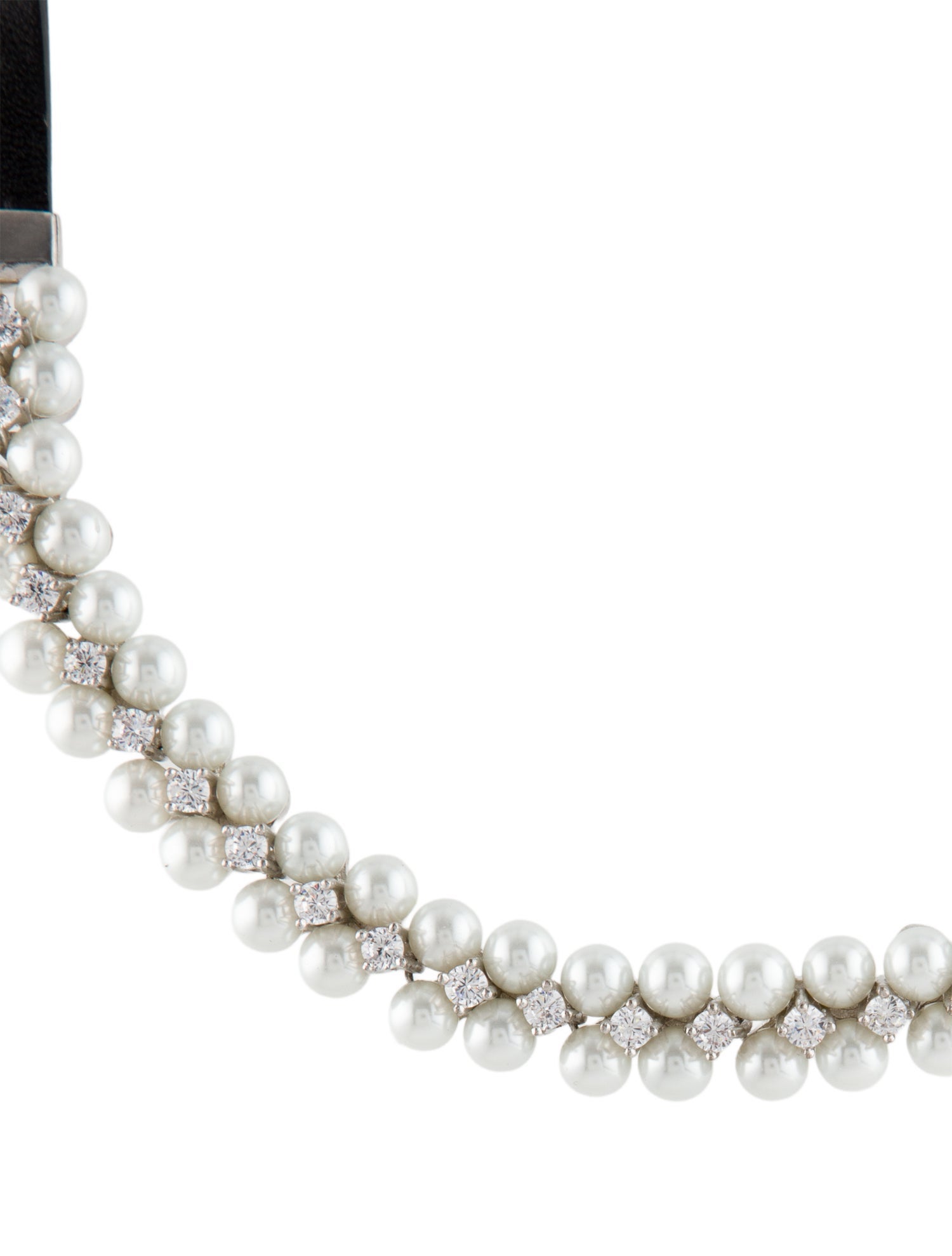 CZ by Kenneth Jay Lane Cz By Kenneth Jay Lane Faux Pearl, Leather & Cubic Zirconia Choker Necklace
