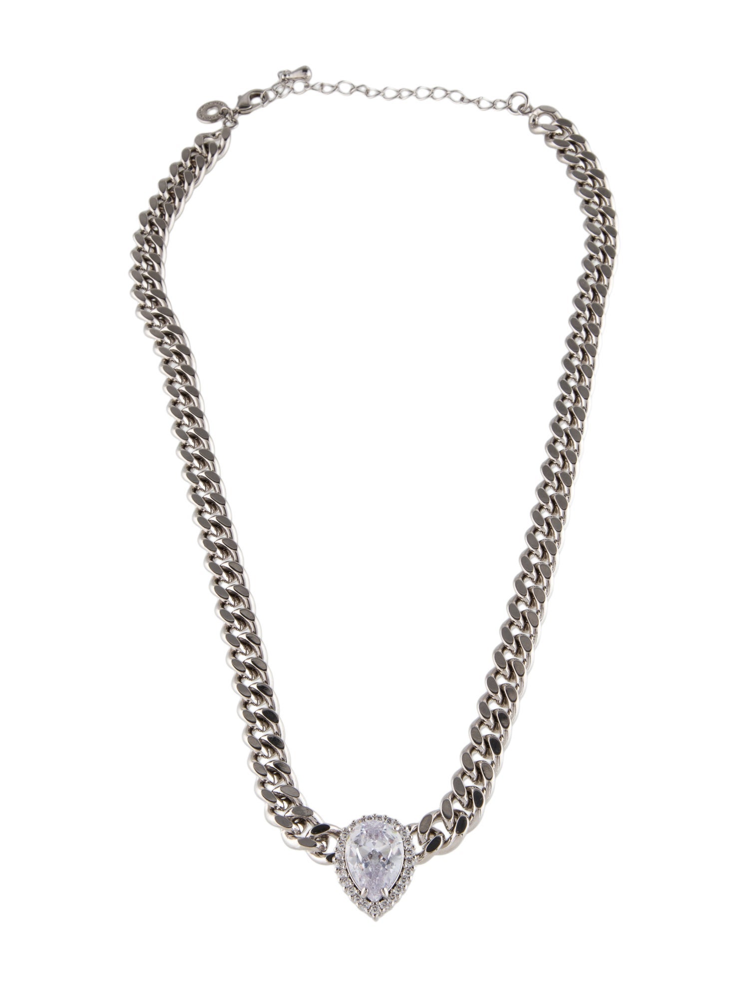 CZ by Kenneth Jay Lane Pear Cubic Zirconia Curb Chain Necklace
