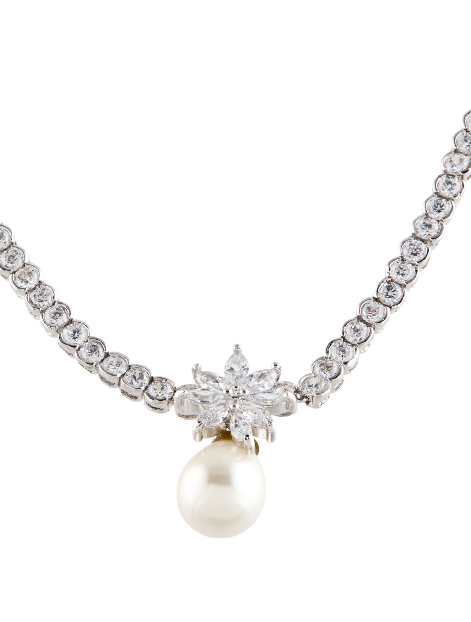 CZ by Kenneth Jay Lane Cubic Zirconia & Faux Pearl Drop Necklace