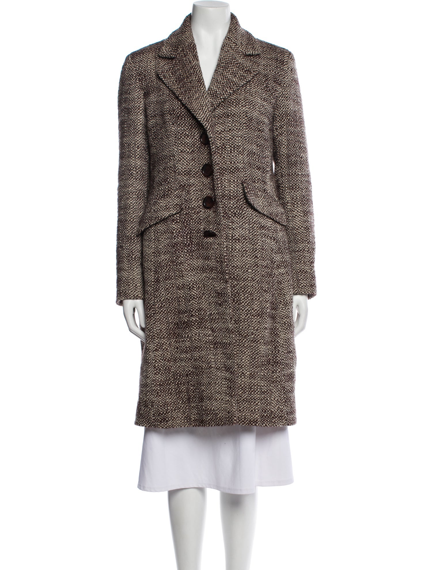 Cinzia Rocca Wool Tweed Pattern Faux Fur Coat