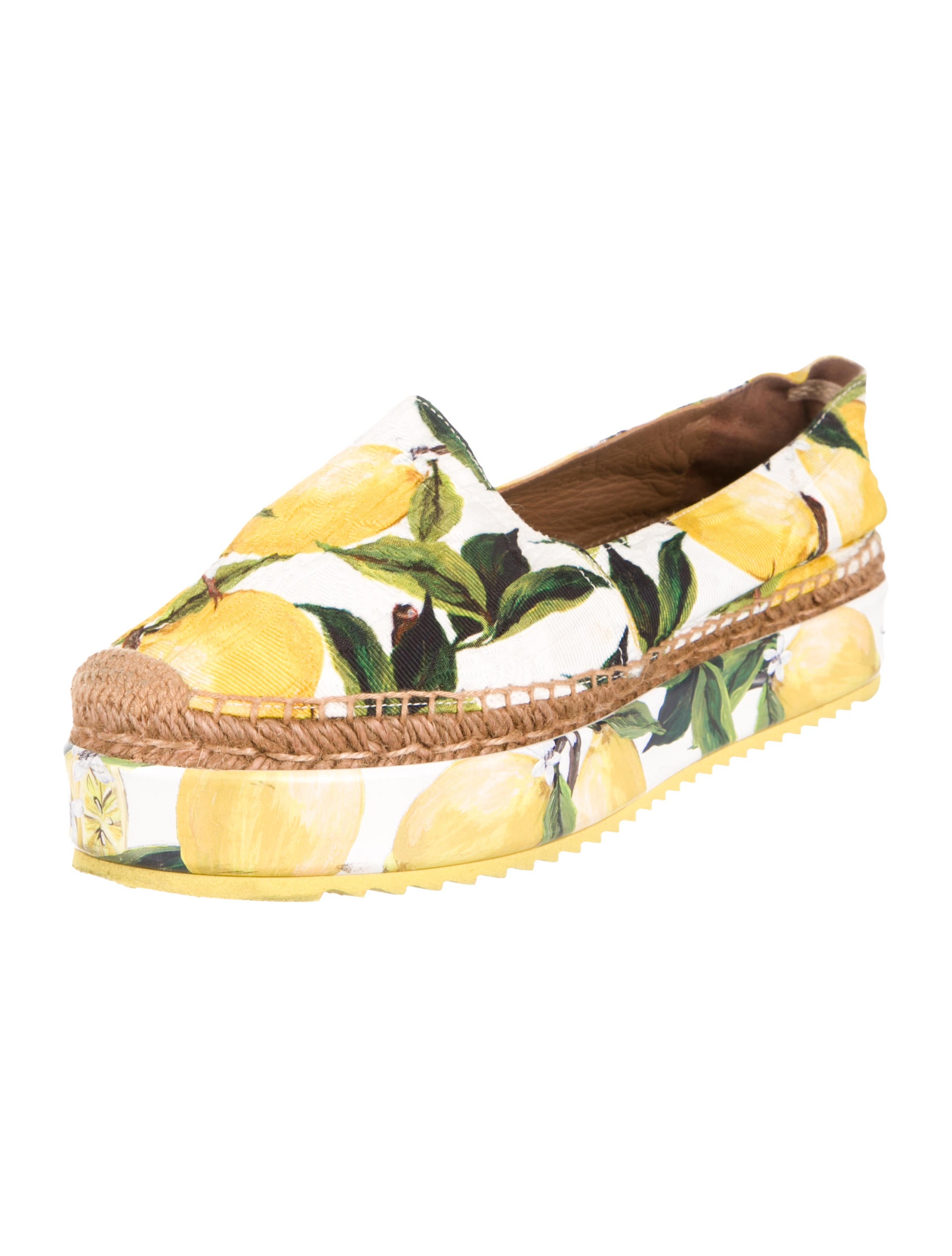 Dolce & Gabbana 2016 Lemon Flatform Espadrilles White Flats, Shoes