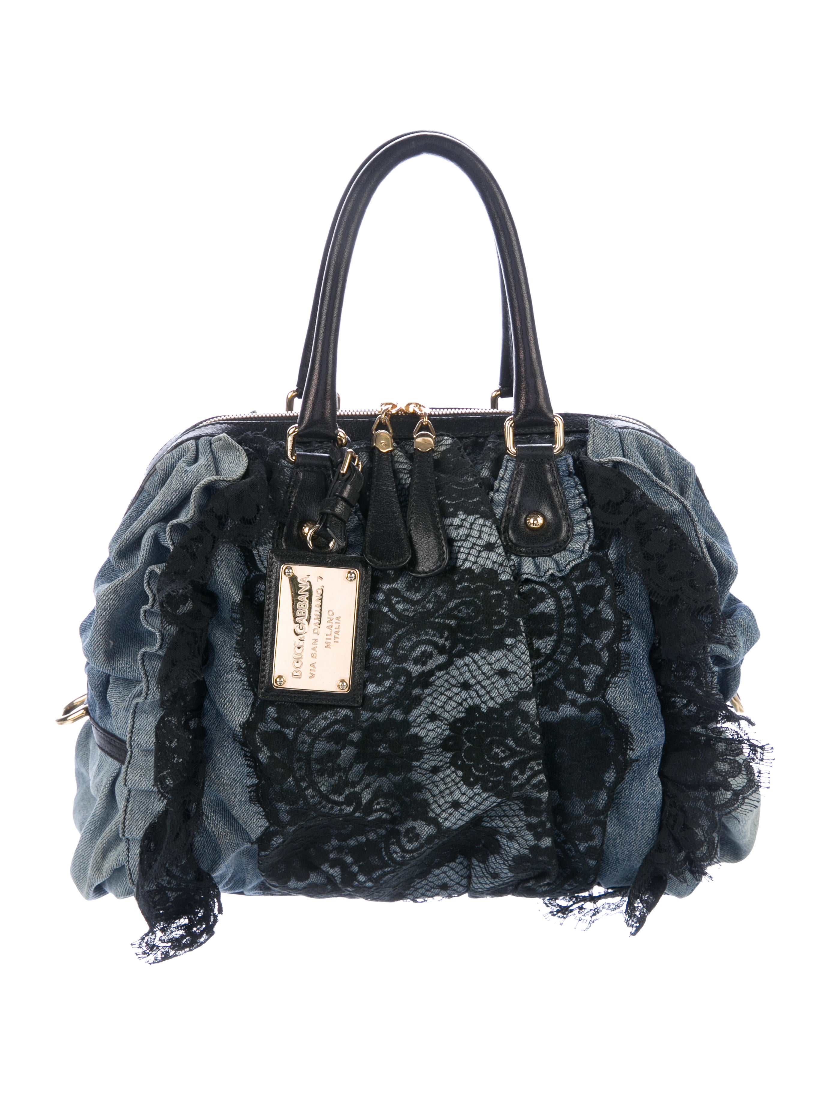 Dolce & Gabbana LaceTrimmed Denim Sathel Handbags DAG143979 The