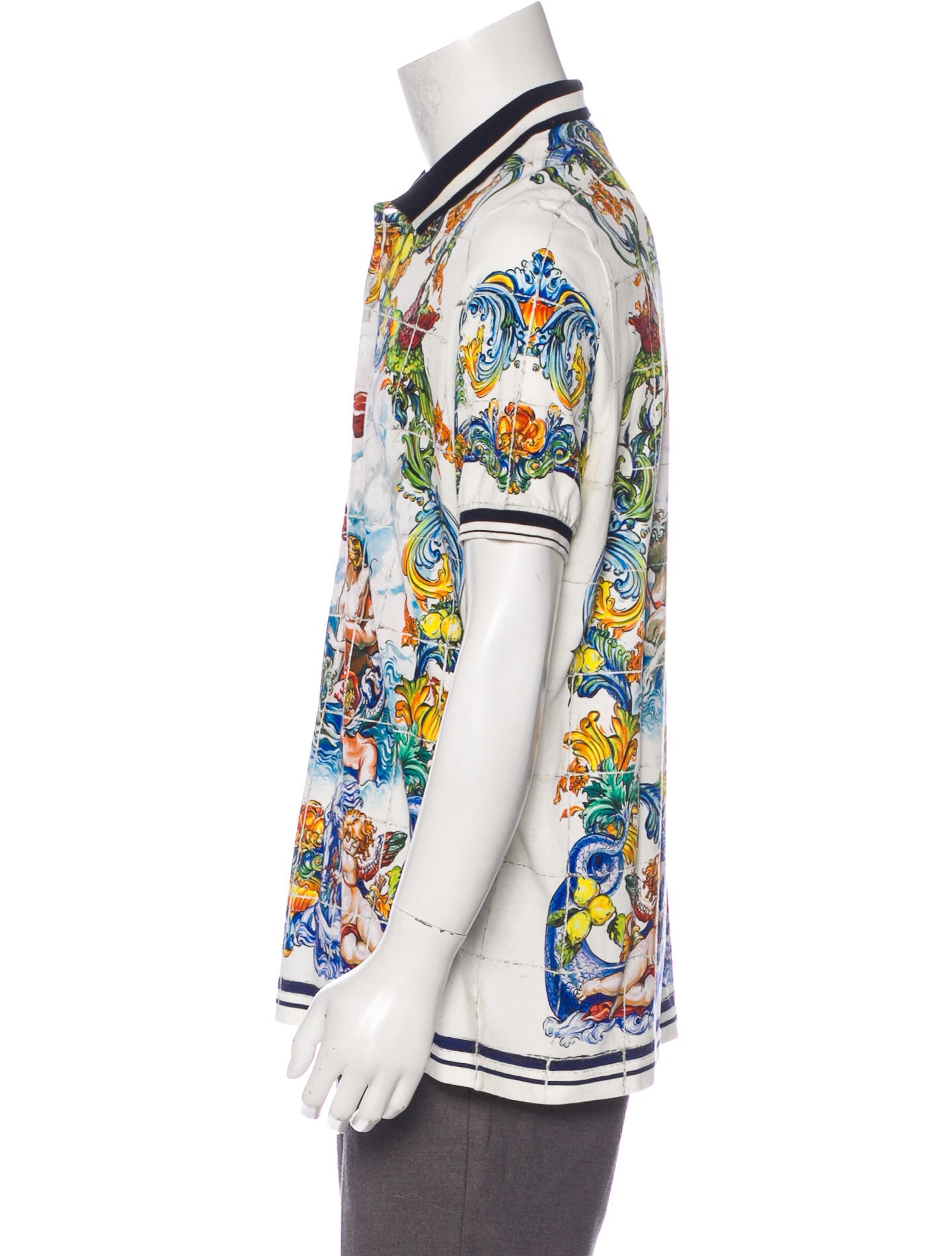 Dolce & Gabbana Poseidon Print Polo Shirt - White Polos, Clothing
