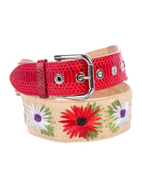 Dolce & Gabbana Raffia Embroidered Belt Tan