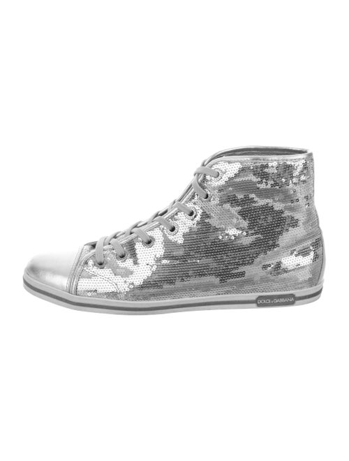 Dolce & Gabbana Sequins High-Top Sneakers Silver