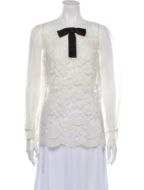 Dolce & Gabbana Lace Pattern Crew Neck Blouse Whit