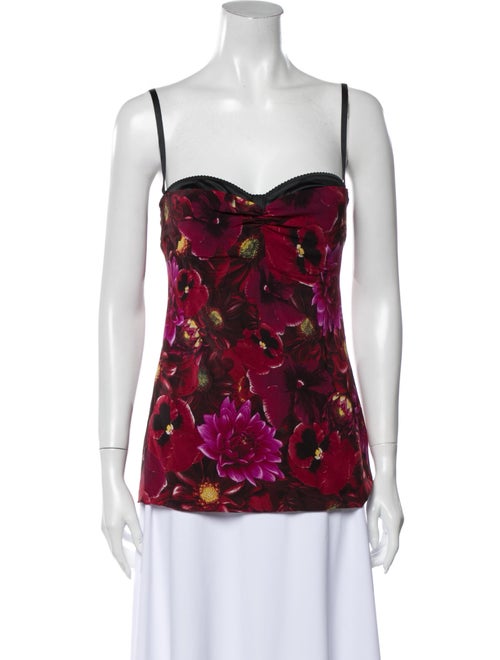 Dolce & Gabbana Silk Floral Print Top Red