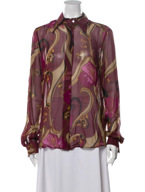 Dolce & Gabbana Silk Printed Button-Up Top Purple