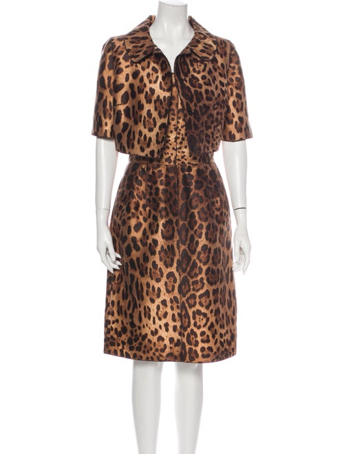 Dolce & Gabbana Silk Animal Print Dress Set Brown