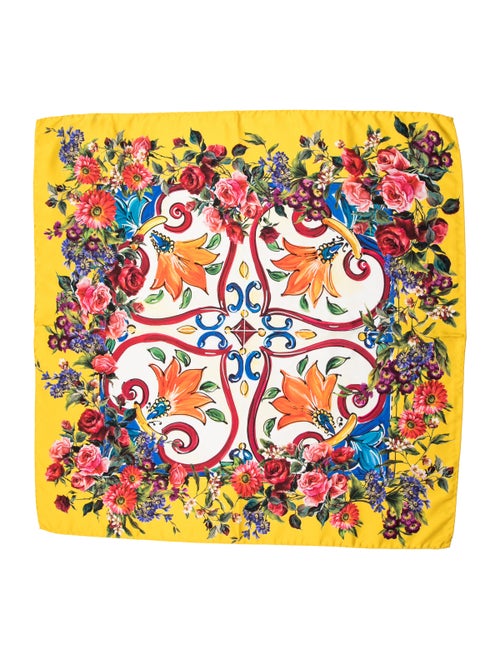 Dolce & Gabbana Floral Silk Scarf Yellow