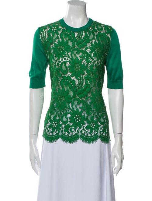Dolce & Gabbana Silk Lace Pattern Top Green