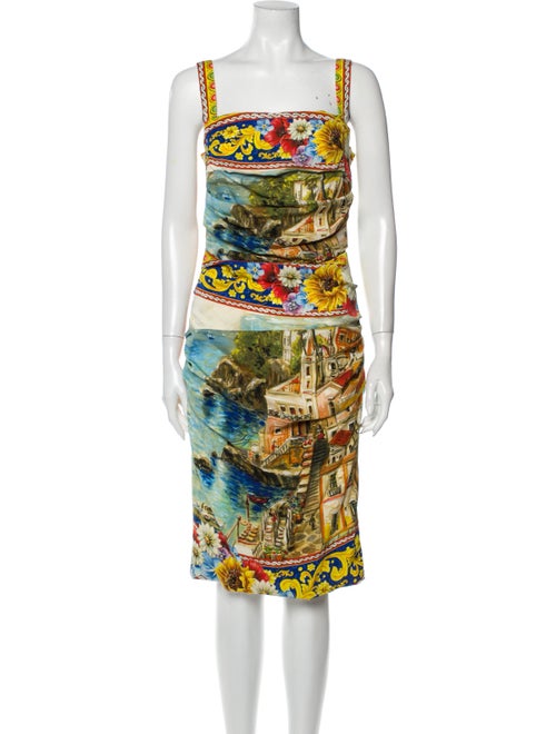Dolce & Gabbana Silk Midi Length Dress Yellow